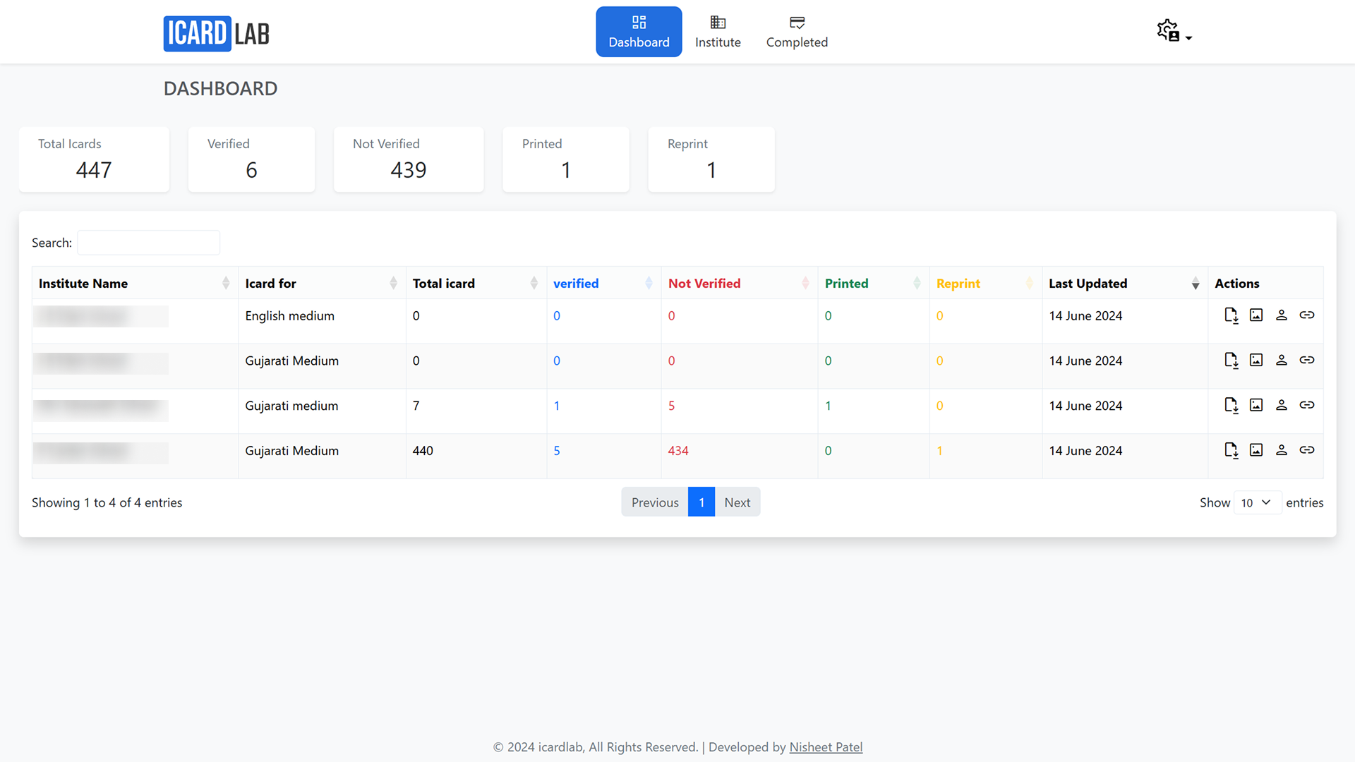 iCardLab dashboard screenshot